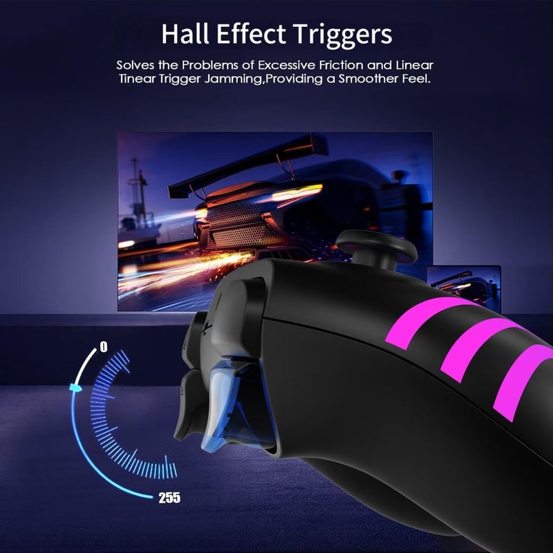 JUNHUAN Wireless Pro Controller for N-Switch/Lite/OLED with Hall Triggers/Wakeup/7 Color RGB/Dual Vibration/6-Axis Gyros/Turbo, Compatible with PC/Android/iOS (Onyx Black-Switch) - Image 4